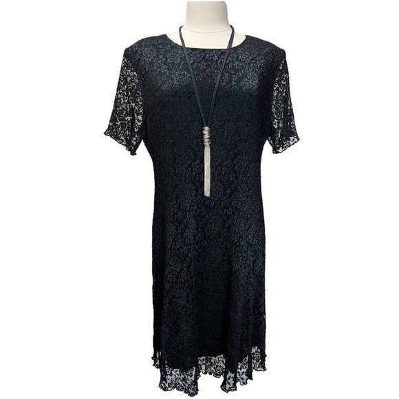 Vintage black lace midi dress - Picture 1 of 5